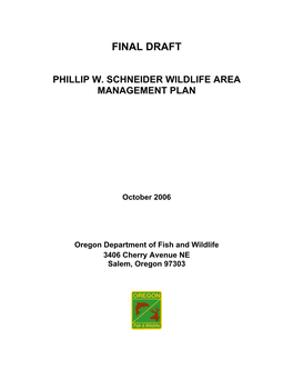 Phillip W. Schneider Wildlife Area Management Plan