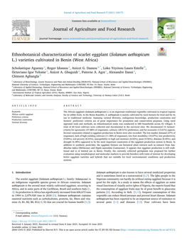 Ethnobotanical Characterization of Scarlet Eggplant (Solanum Aethiopicum L.) Varieties Cultivated in Benin (West Africa)