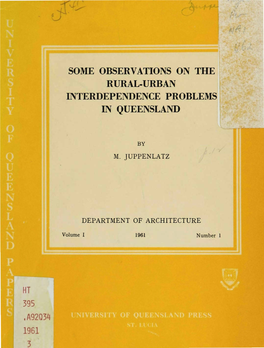 Some Observations on the Rural-Urban Interdependence Problems in Queensland