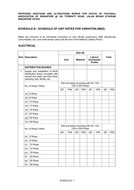 Schedule of Unit Rates for Variation (M&E) Electrical