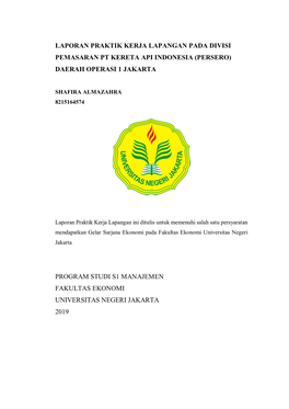 Laporan Praktik Kerja Lapangan Pada Divisi Pemasaran Pt Kereta Api Indonesia (Persero) Daerah Operasi 1 Jakarta