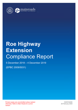 Roe Highway Extension Compliance Report 5 December 2018 – 4 December 2019 (EPBC 2009/5031)