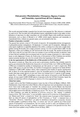 Monogenea, Digenea, Cestoda) and Nematodes, Reported from Off New Caledonia Jean-Loll JUST/NE Equipe Biogeographie Marine Tropicale