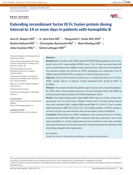 Extending Recombinant Factor IX Fc Fusion Protein Dosing Interval to 14 Or More Days in Patients with Hemophilia B