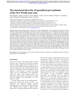 The Structured Diversity of Specialized Gut Symbionts of the New World Army Ants Piotr Łukasik1*, Justin A