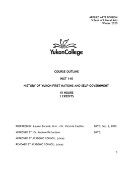 Course Outline Hist 140 History of Yukon First Nations and Self