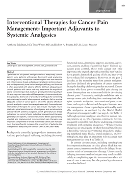 Interventional Therapies for Cancer Pain Management: Important Adjuvants to Systemic Analgesics