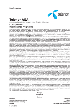 Telenor ASA – EMTN Base Prospectus 08 June 2012