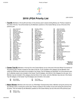 2019 LPGA Priority List JUN-10-2019