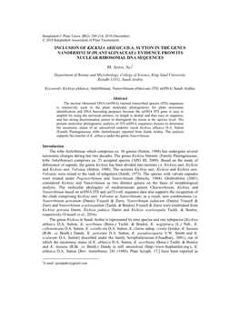 Inclusion of Kickxia Abhaica D.A. Sutton in the Genus Nanorrhinum (Plantaginaceae): Evidence from Its Nuclear Ribosomal Dna Sequences