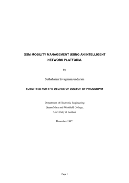 Gsm Mobility Management Using an Intelligent Network Platform