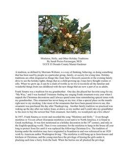 Mistletoe, Holly, and Other Holiday Traditions by Sarah Preiss-Farzanegan, M.D. UCCE El Dorado County Master Gardener a Traditio