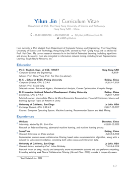 Curriculum Vitae Department of CSE, the Hong Kong University of Science and Technology Hong Kong SAR – China