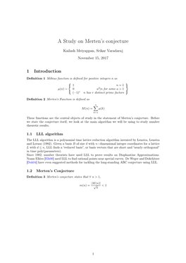 A Study on Merten's Conjecture