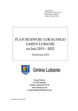 PLAN ROZWOJU LOKALNEGO GMINY LUBANIE Na Lata 2015 ‒ 2023