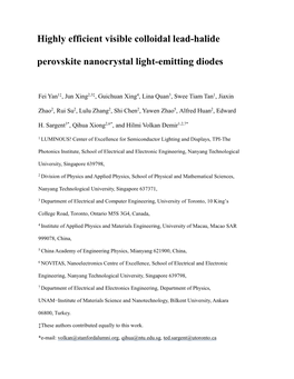 Highly Efficient Visible Colloidal Lead-Halide Perovskite Nanocrystal Light-Emitting Diodes