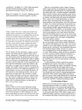 Core Knowledge of Objects Twenty Years of Research Provides Evidence That Infants Editor's Note Build Representations of Objects As Complete, Connected, Elizabeth S