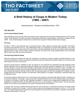 A Brief History of Coups in Modern Turkey (1960 – 2007)