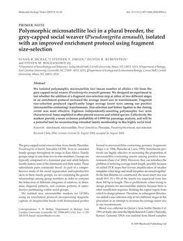 Polymorphic Microsatellite Loci in a Plural Breeder, the Grey-Capped