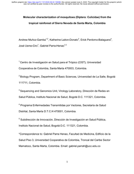 Molecular Characterization of Mosquitoes (Diptera: Culicidae) from The