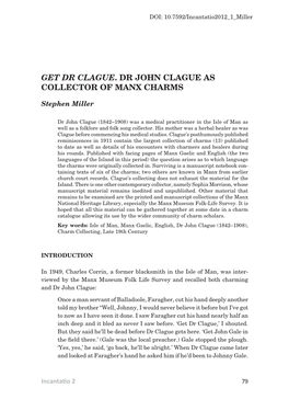 Get Dr Clague. Dr John Clague As Collector of Manx Charms