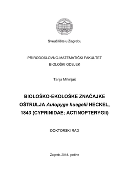 BIOLOŠKO-EKOLOŠKE ZNAČAJKE OŠTRULJA Aulopyge Huegelii HECKEL, 1843 (CYPRINIDAE; ACTINOPTERYGII)