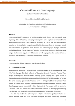 Caucasian Urums and Urum Language (Kafkasya Urumları Ve Urum Dili)