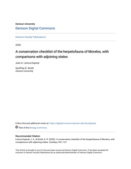 A Conservation Checklist of the Herpetofauna of Morelos, with Comparisons with Adjoining States