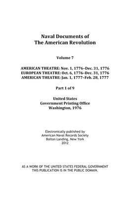 Naval Documents of the American Revolution, Volume 7, Part 1