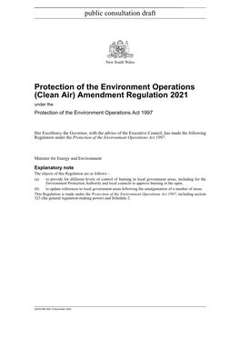 Protection of the Environment Operations (Clean Air) Amendment Regulation 2021 Under the Protection of the Environment Operations Act 1997