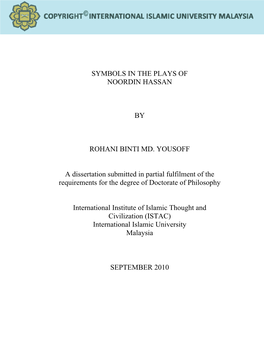 Symbols in the Plays of Noordin Hassan by Rohani
