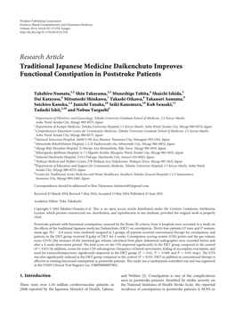 Traditional Japanese Medicine Daikenchuto Improves Functional Constipation in Poststroke Patients