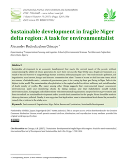 Sustainable Development in Fragile Niger Delta Region: a Task for Environmentalist