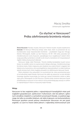 Co Słychać W Vancouver? Próba Zdefniowania Brzmienia Miasta