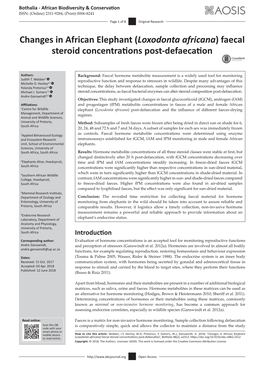 (Loxodonta Africana) Faecal Steroid Concentrations Post-Defaecation