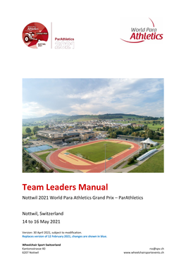 Team Leaders Manual Nottwil 2021 World Para Athletics Grand Prix – Parathletics