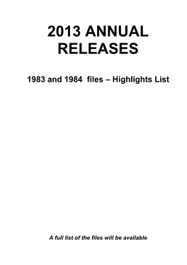 2013 Annual Releases