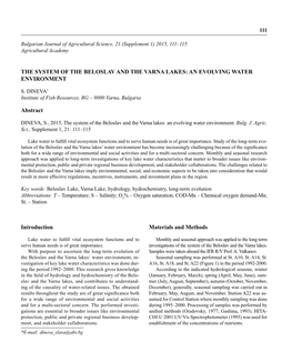 The System of the Beloslav and the Varna Lakes: an Evolving Water Environment