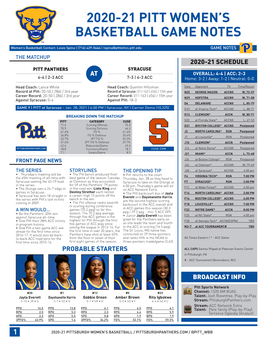 2020-21 Pitt Women's Basketball Game Notes