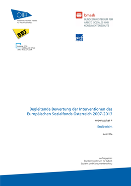 Begleitende Bewertung Der Interventionen Des Europäischen Sozialfonds Österreich 2007-2013