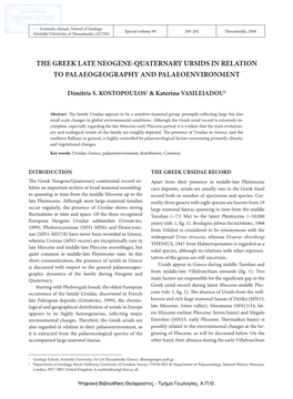 The Greek Late Neogene-Quaternary Ursids in Relation to Palaeogeography and Palaeoenvironment