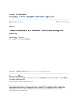 The Role of Reuniens and Rhomboid Thalamic Nuclei in Spatial Memory