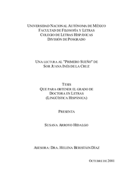 Una Lectura Al "Primero Sueño" De Sor Juana Inés De La Cruz