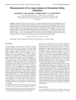 Reassessment of Ice Mass Balance at Horseshoe Valley, Antarctica ANJA WENDT1*, GINO CASASSA1, ANDRES RIVERA1,2,3 and JENS WENDT1- 1Centro De Estudios Cientı´ﬁcos, Av