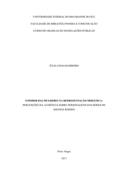 O Poder Das Mulheres Na Representação Midiática: Percepções Da Audiência Sobre Personagens Das Séries De Shonda Rhimes