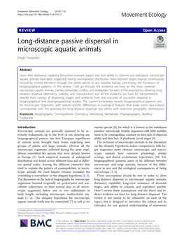 VIEW Open Access Long-Distance Passive Dispersal in Microscopic Aquatic Animals Diego Fontaneto