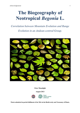 The Biogeography of Neotropical Begonia L