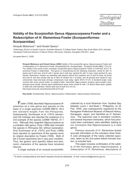 Validity of the Scorpionfish Genus Hipposcorpaena Fowler and a Redescription of H