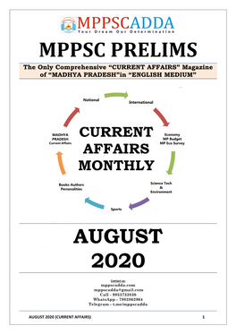 MPPSC PRELIMS the Only Comprehensive “CURRENT AFFAIRS” Magazine of “MADHYA PRADESH”In “ENGLISH MEDIUM”