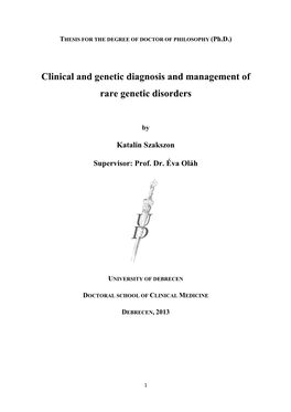 Clinical and Genetic Diagnosis and Management of Rare Genetic Disorders